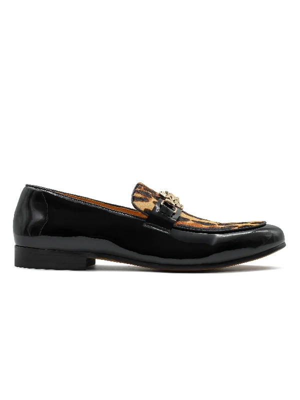 BLACK PATENT LEATHER LEOPARD PRINT LOAFERS