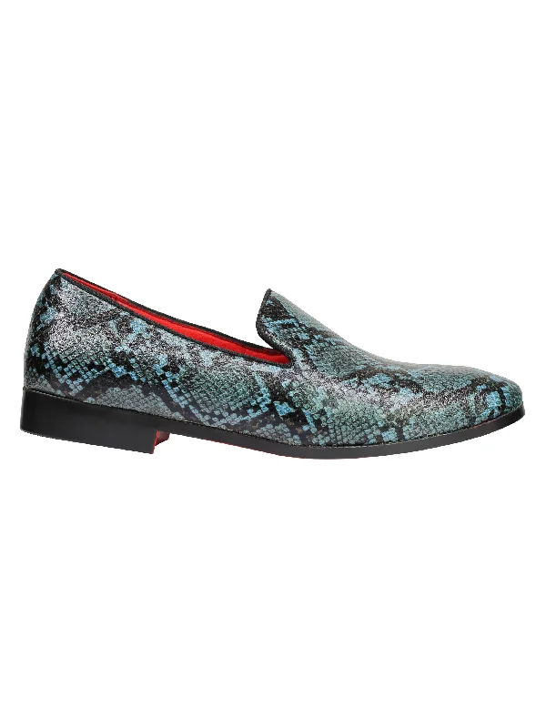 FAUX LEATHER BLUE BLACK PRINT LOAFERS