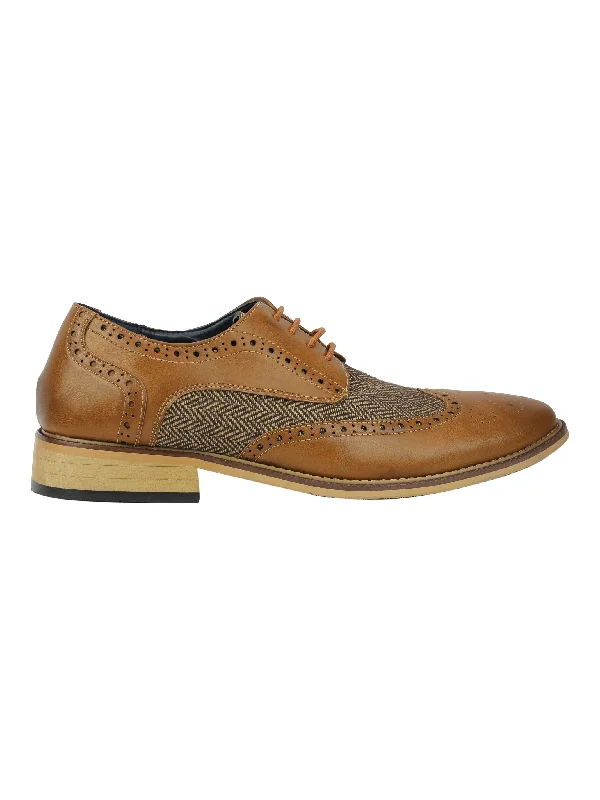 FAUX LEATHER Tweed Herringbone Brogue Lace Up Shoes