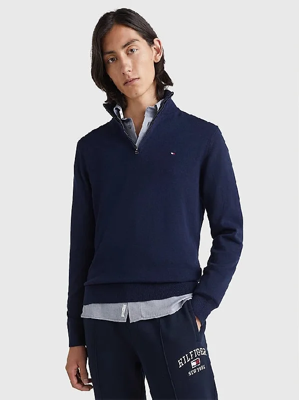 Tommy Hilfiger Cotton Cashmere Zip Neck Jumper