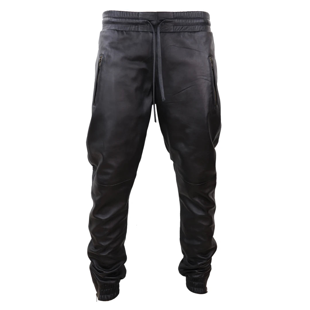 Men's Leather Jogger Jeans Elasticated Trousers