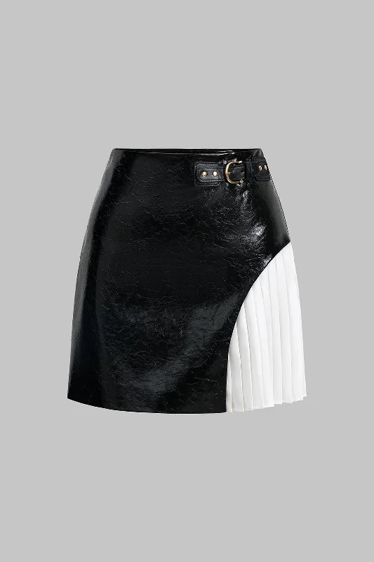 Faux Leather Metallic Patchwork Mini Skirt