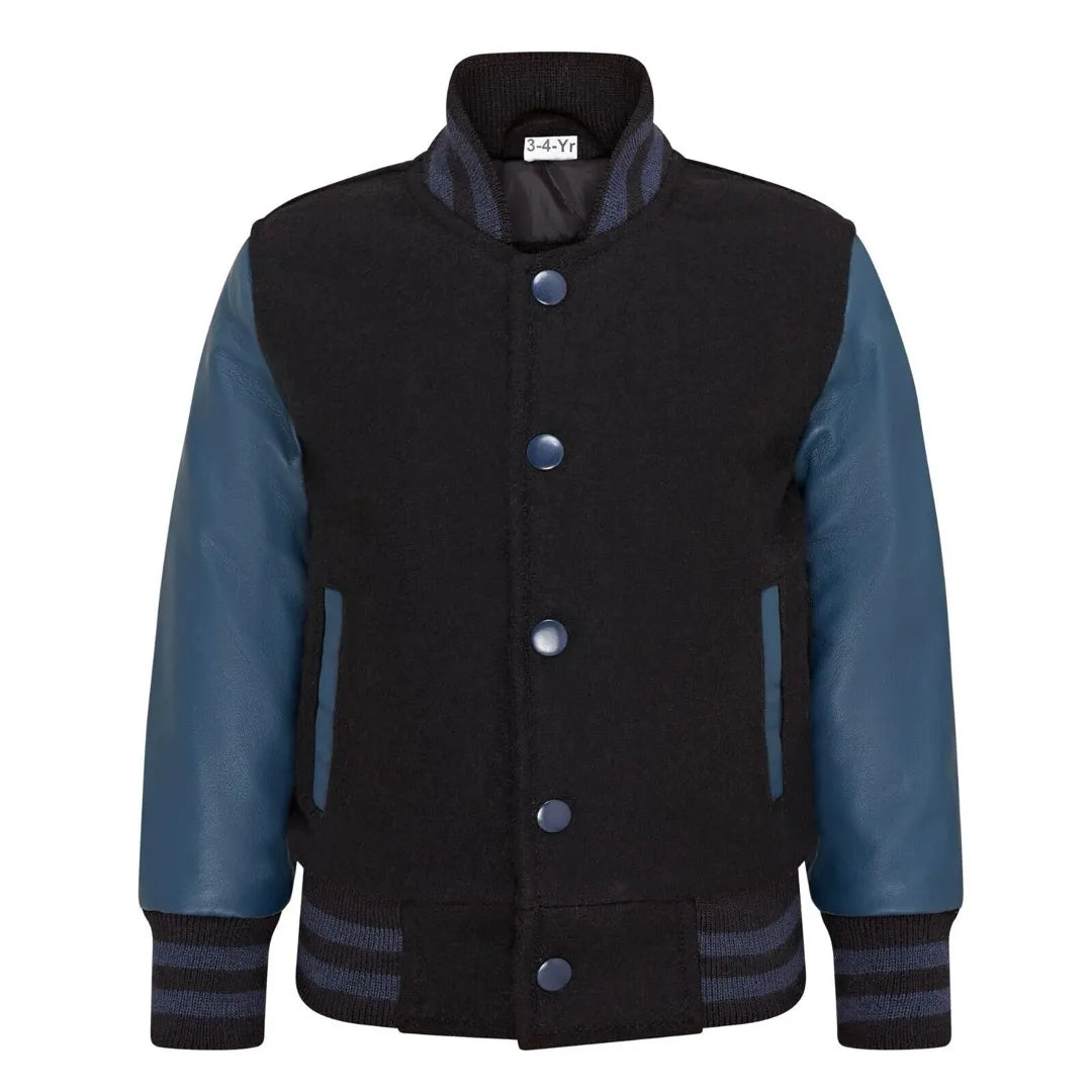 Kids Black Navy Varsity Bomber Jacket