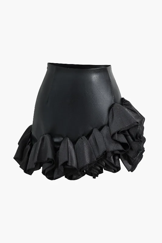 Faux Leather Ruffle Mini Skirt