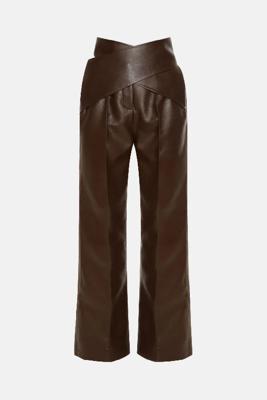 Faux Leather Crossed Trousers