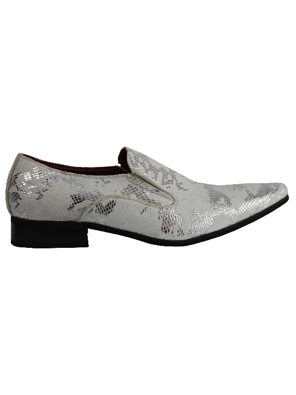 FAUX LEATHER LINED METALLIC PRINT WHITE LOAFERS