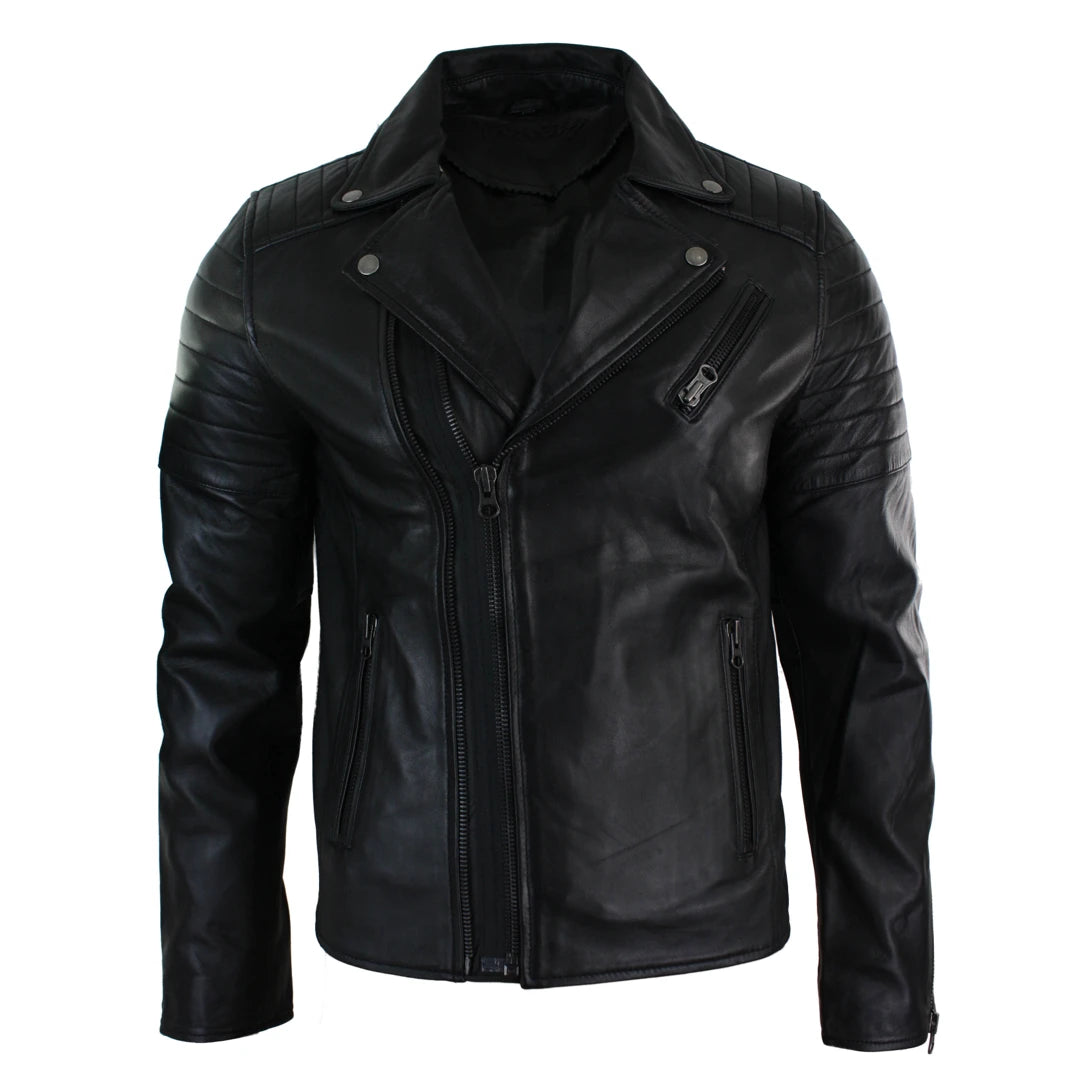 Men's Cross Zip Brando Leather Biker Jacket