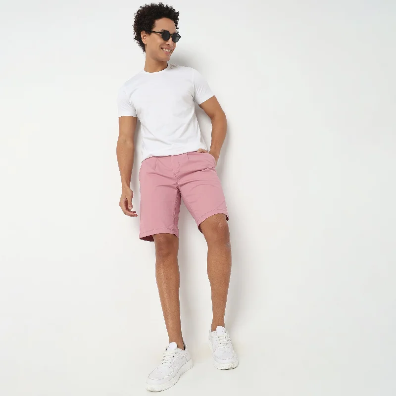 Regular Fit Solid Mid Rise Shorts