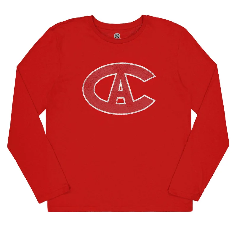 NHL - Men's Montreal Canadiens Faded Wordmark Long Sleeve T-Shirt (NHXXOVRML3A1GT 62RED)