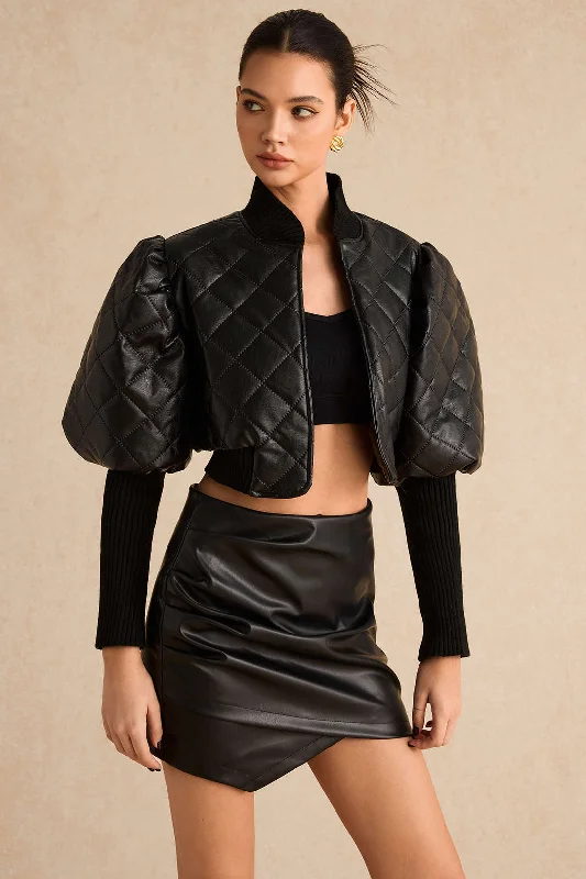 Faux Leather Gigot Sleeve Cropped Jacket