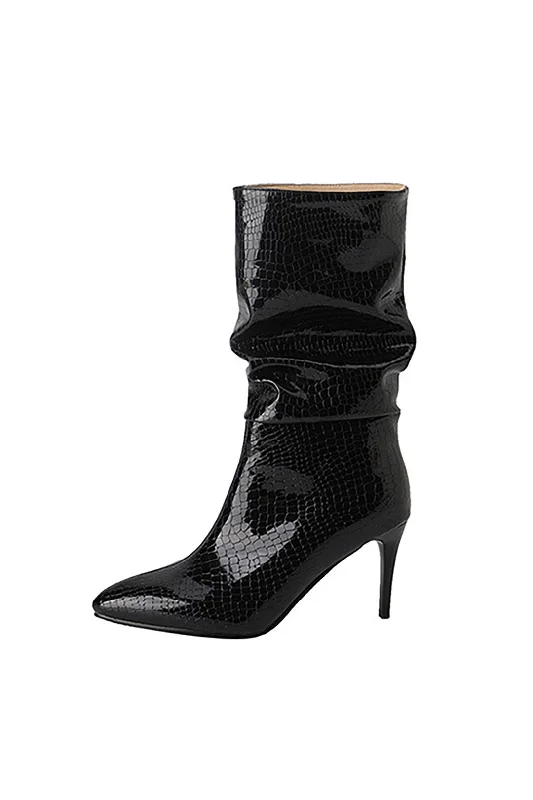 Faux Leather High Heel Pointed Ankle Boots