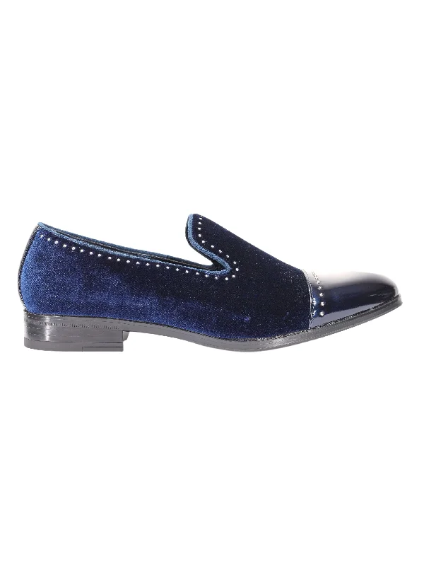 VELVET LOAFERS WITH SHINY TOE AND SILVER METAL PIN DOTS