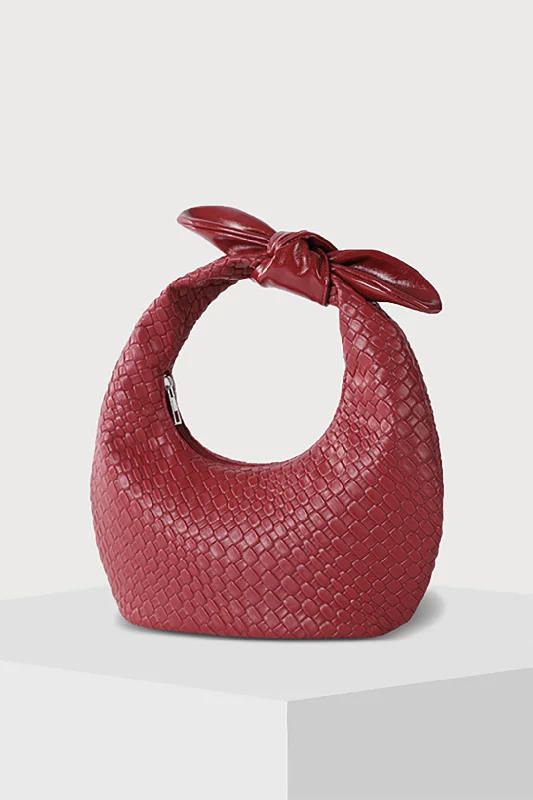 Woven Faux Leather Half-Moon Shape Clutch Bag