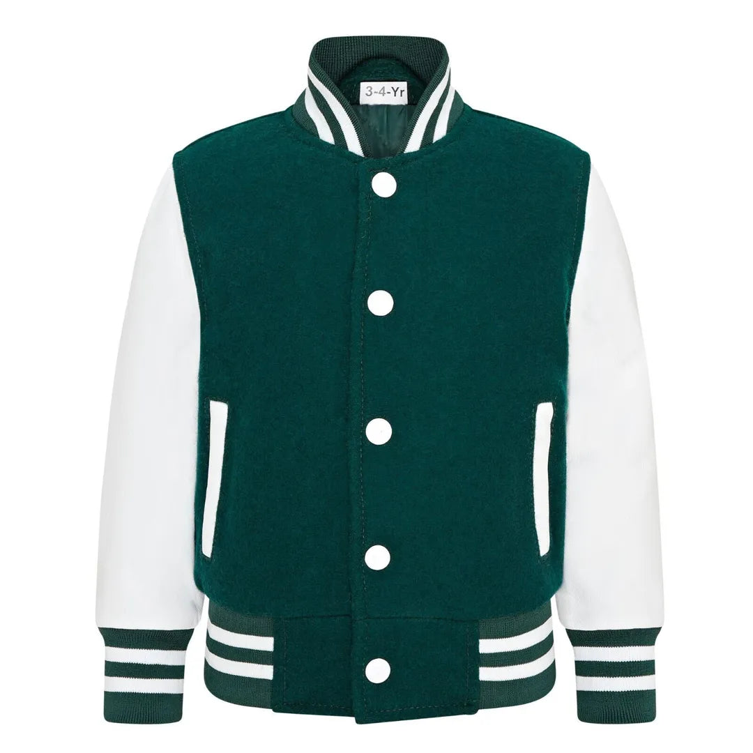 Kids Green White Varsity Bomber Jacket