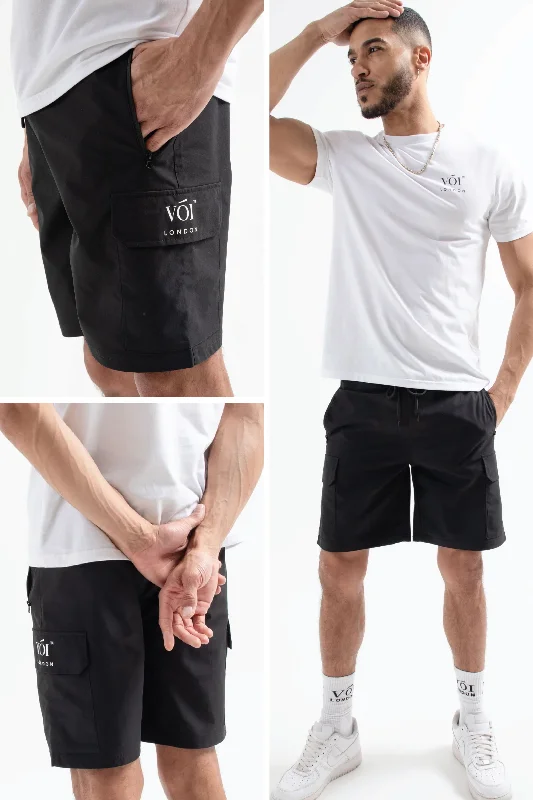 Tech Woven Cargo Shorts & T-Shirt Set- White / Black