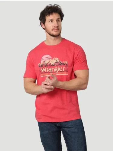 WRANGLER MEN'S MOUNTAIN MOONRISE RED GRAPHIC T-SHIRT