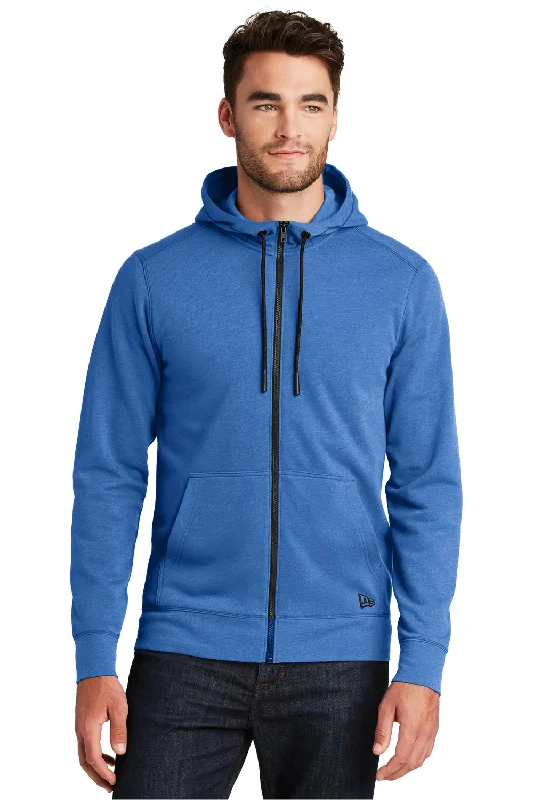 New Era Mens Fleece Full Zip Hooded Sweatshirt Hoodie w/ Pockets - Heather Royal Blue