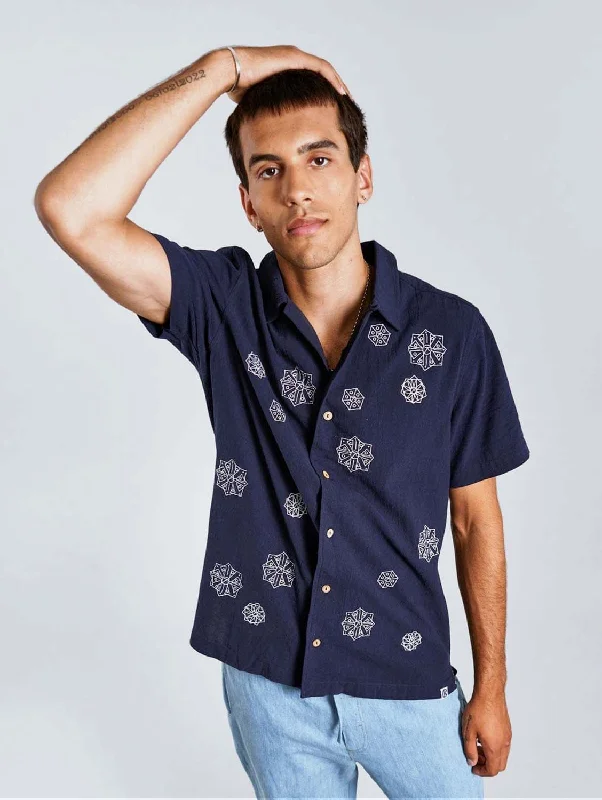 Spindrift Men's Organic Cotton Embroidered Shirt | Navy