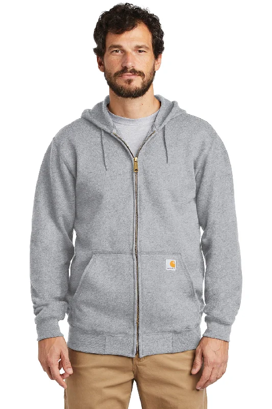 Carhartt Mens Full Zip Hooded Sweatshirt Hoodie w/ Pockets - Heather Grey