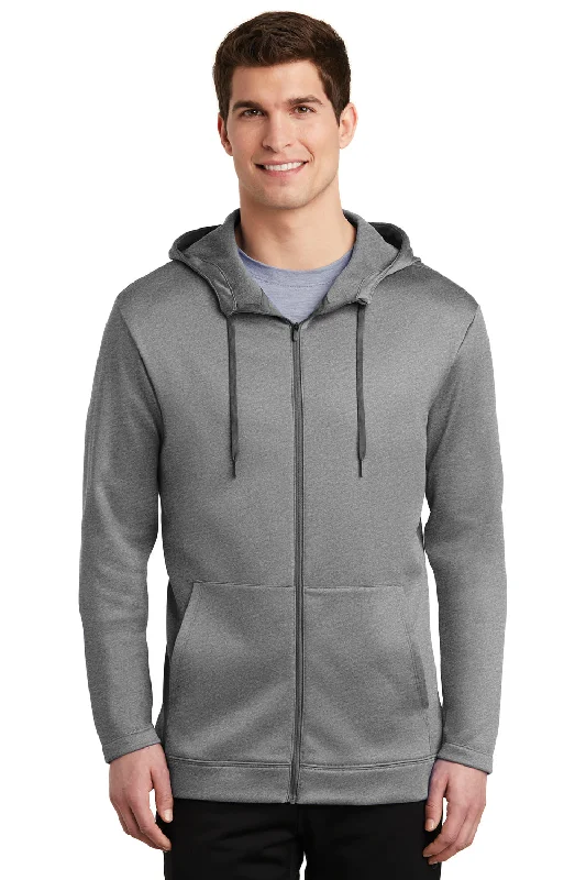 Nike Mens Therma-Fit Moisture Wicking Fleece Full Zip Hooded Sweatshirt Hoodie w/ Pockets - Heather Dark Grey