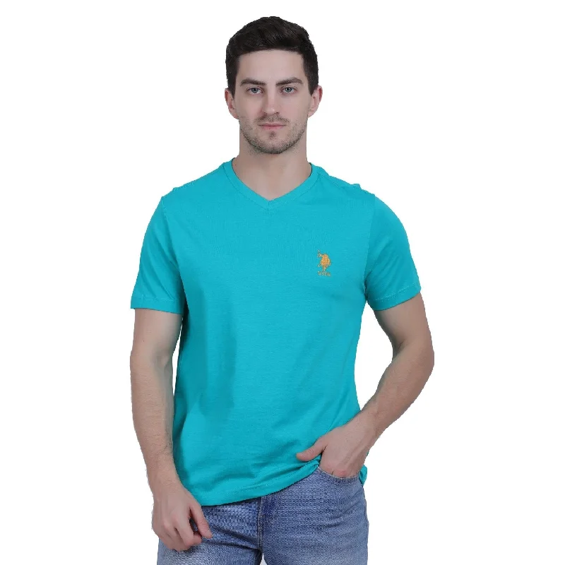 Men's Cotton Casual V Neck Green U.S. Polo T-shirt