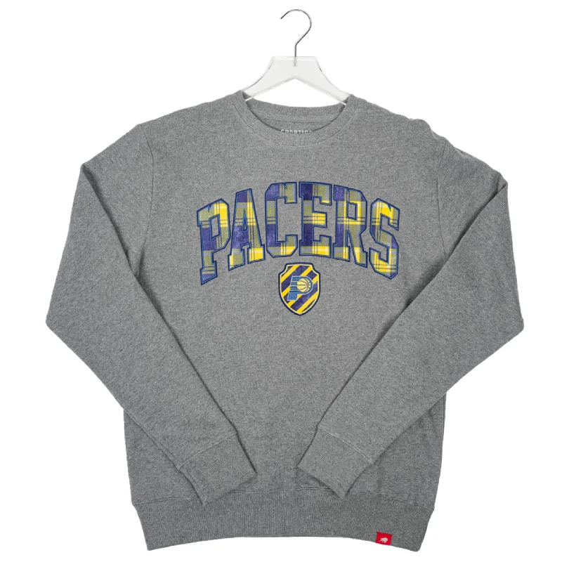 Adult Indiana Pacers Biltmore Plaid Wordmark Crewneck Sweatshirt in Grey by Sportiqe