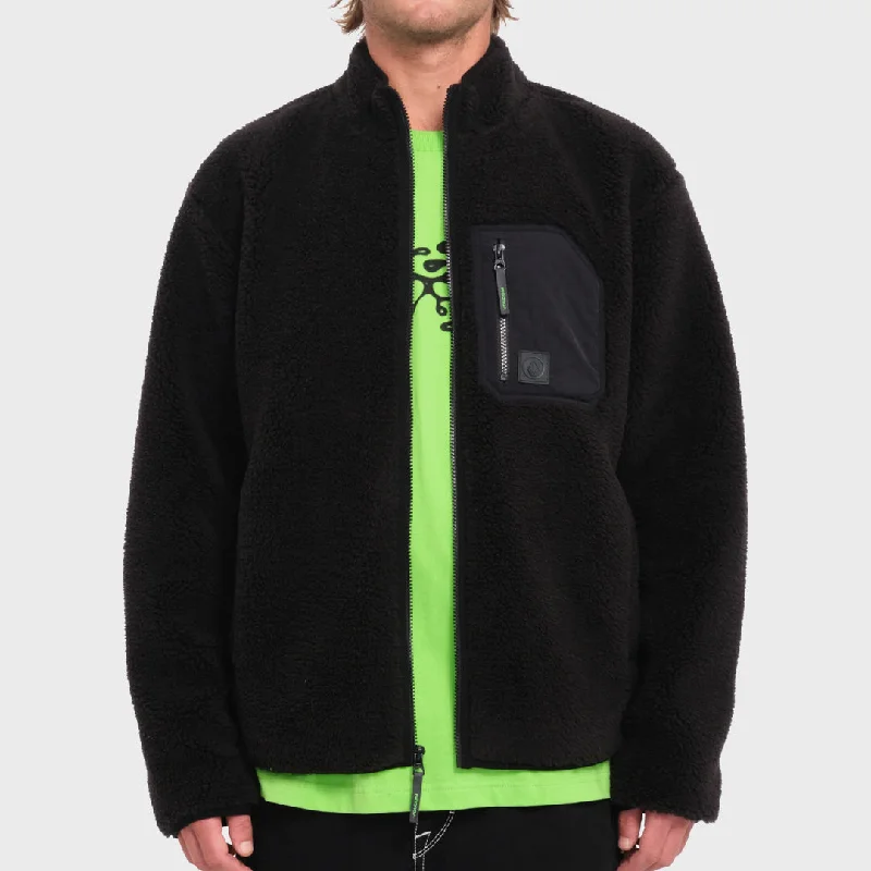 Volcom Mens Muzzer Fuzzar Zip Sherpa Sweatshirt - Black