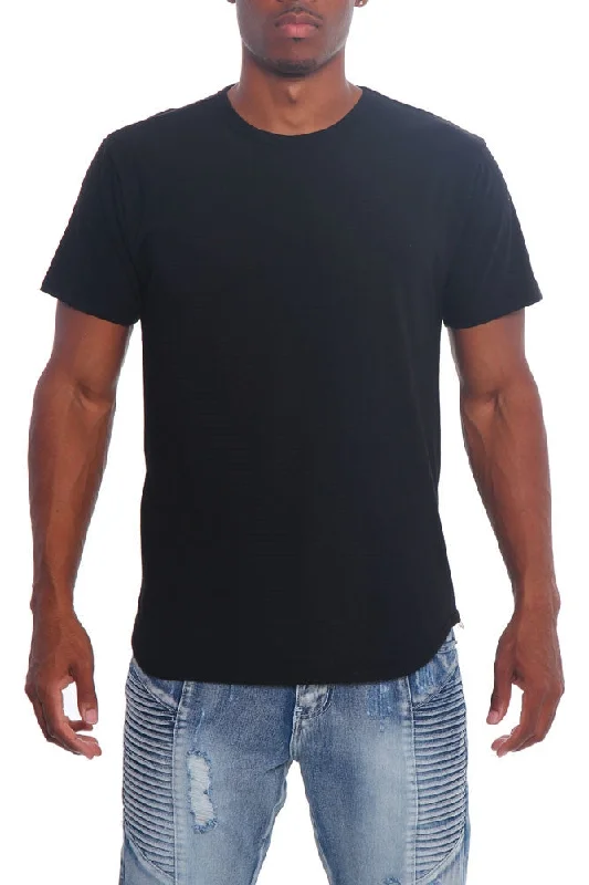 Zipper Side Curved Hem Extended Length T-Shirt