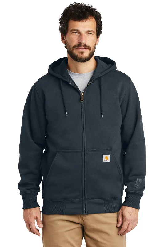 Carhartt Mens Paxton Rain Defender Water Resistant Full Zip Hooded Sweatshirt Hoodie w/ Pockets - Navy Blue