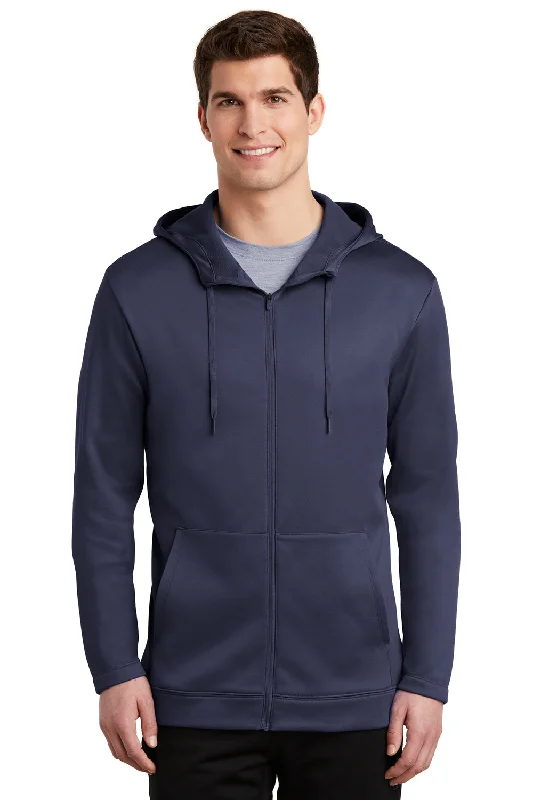 Nike Mens Therma-Fit Moisture Wicking Fleece Full Zip Hooded Sweatshirt Hoodie w/ Pockets - Midnight Navy Blue