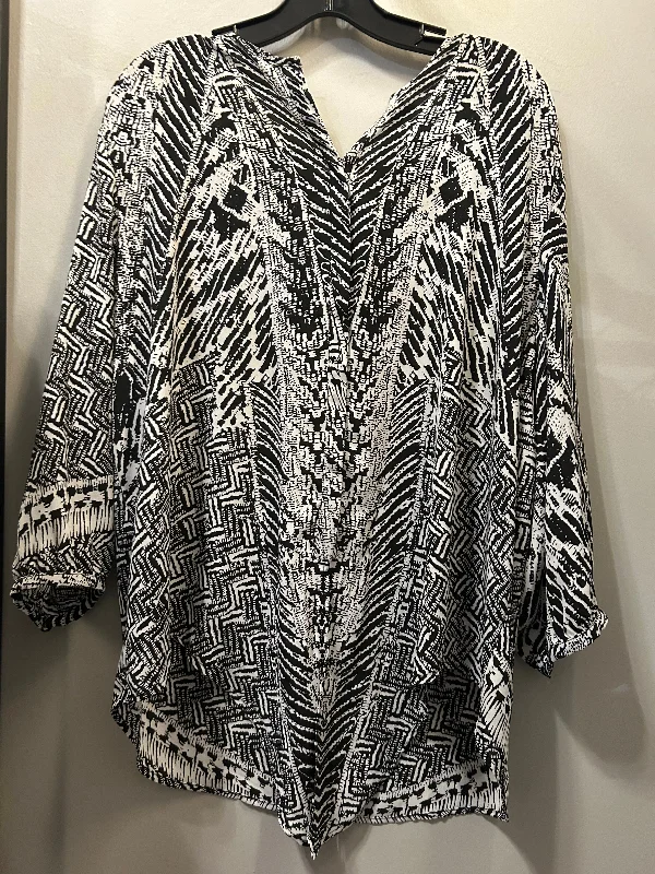 Top Long Sleeve By Peter Nygard In Black & White, Size: 1x