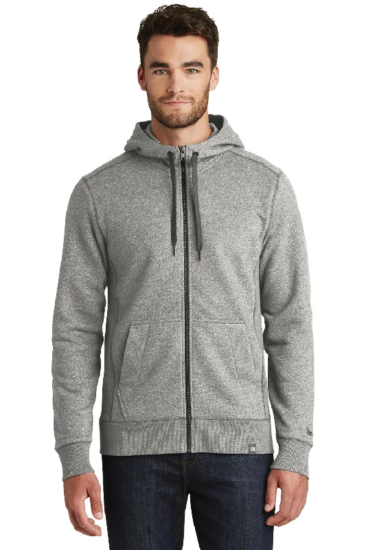 New Era Mens Sueded French Terry Full Zip Hooded Sweatshirt Hoodie w/ Pockets - Light Graphite Grey Twist