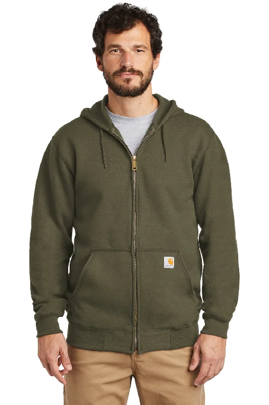 Carhartt Mens Full Zip Hooded Sweatshirt Hoodie w/ Pockets - Moss Green