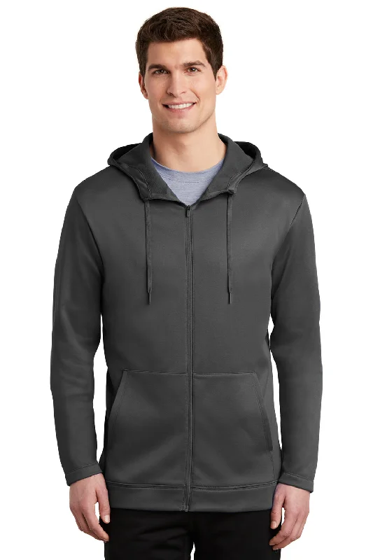 Nike Mens Therma-Fit Moisture Wicking Fleece Full Zip Hooded Sweatshirt Hoodie w/ Pockets - Anthracite Grey