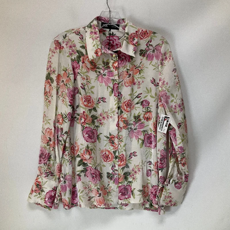 Top Long Sleeve By Zara In Floral Print, Size: Xs