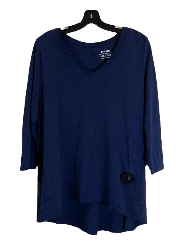 Top 3/4 Sleeve By Chicos In Navy, Size: L