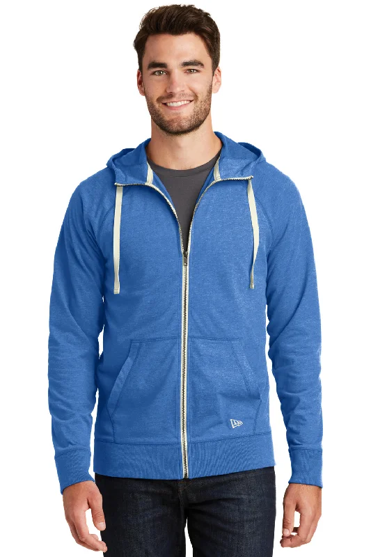 New Era Mens Sueded Full Zip Hooded Sweatshirt Hoodie w/ Pockets - Heather Royal Blue