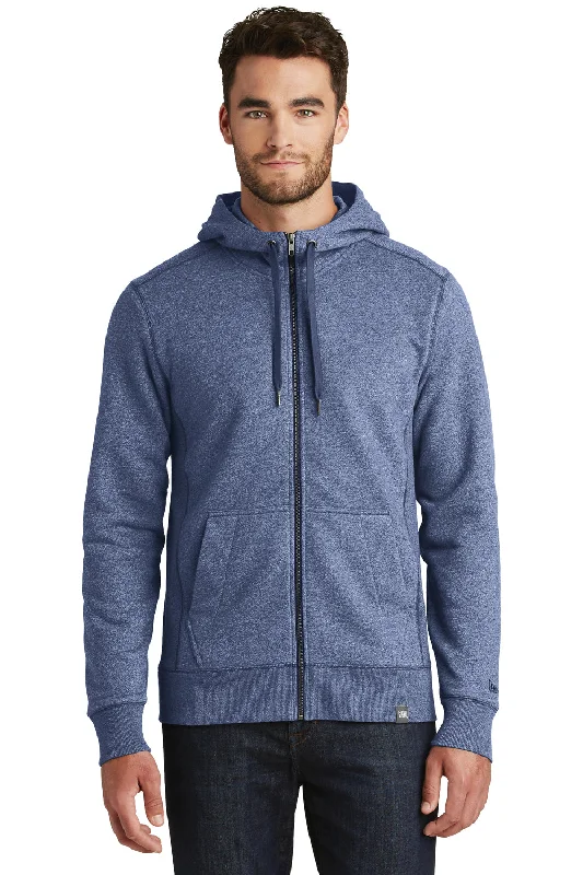 New Era Mens Sueded French Terry Full Zip Hooded Sweatshirt Hoodie w/ Pockets - Dark Royal Blue Twist