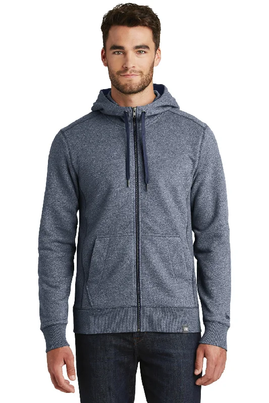 New Era Mens Sueded French Terry Full Zip Hooded Sweatshirt Hoodie w/ Pockets - Navy Blue Twist