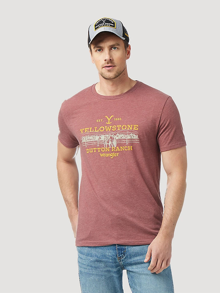 WRANGLER X YELLOWSTONE MEN'S DUTTON RANCH T-SHIRT IN BURGUNDY HEATHER