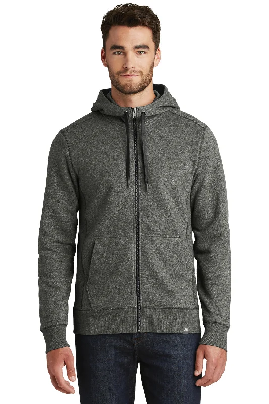 New Era Mens Sueded French Terry Full Zip Hooded Sweatshirt Hoodie w/ Pockets - Black Twist