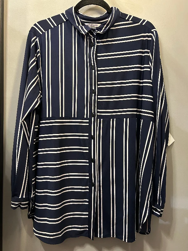 Top Long Sleeve By Allison Daley In Blue & White, Size: 1x