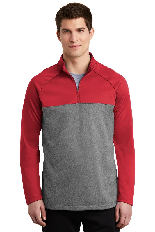 Nike Mens Therma-Fit Moisture Wicking Fleece 1/4 Zip Sweatshirt - Gym Red/Heather Grey