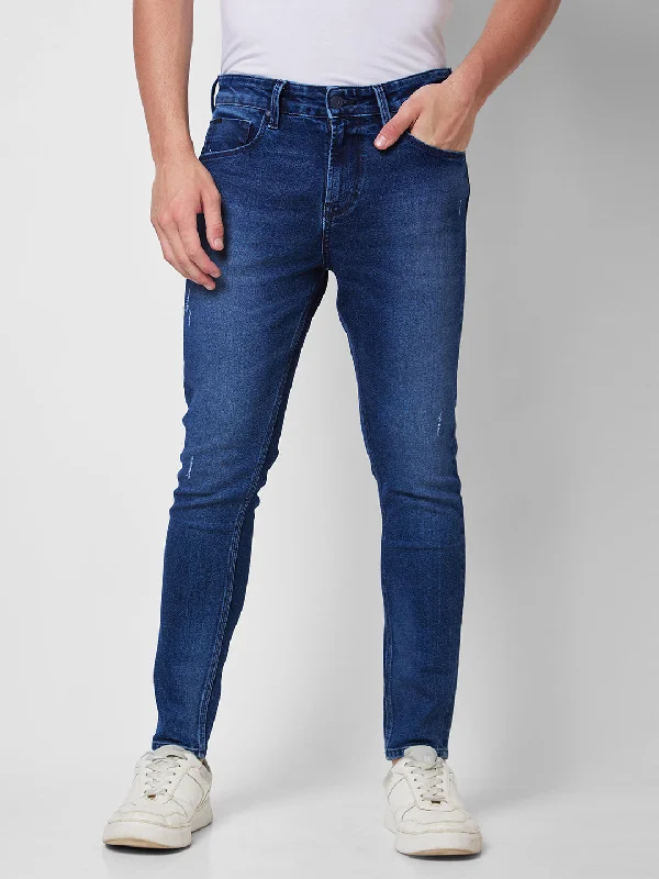 Spykar Mid Rise Tapered Fit Blue Jeans For Men