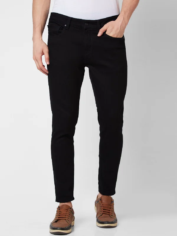 Spykar Mid Rise Tapered Fit Black Jeans For Men