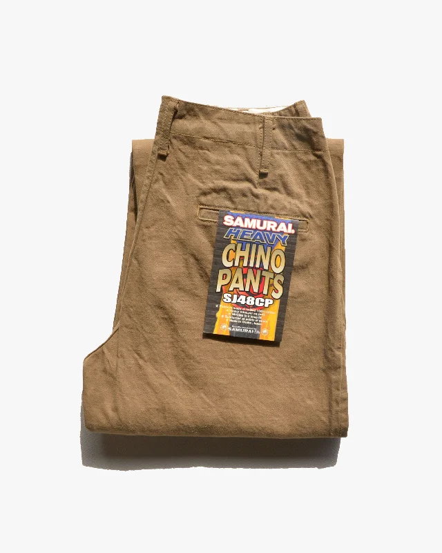 Samurai Jeans SJ48CP Wide Straight 15oz Heavy Selvedge Chino Pants - Khaki Onewash