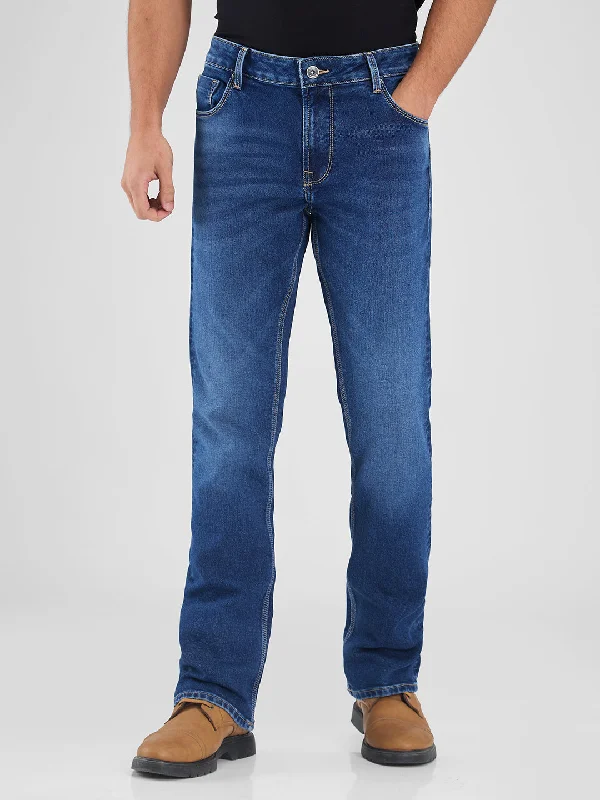 Spykar Blue Boot Cut Fit Mid Rise Jeans For Men