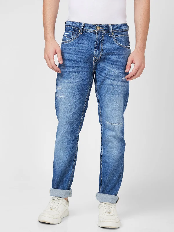 Spykar Low Rise Comfort Fit Straight Length Blue Jeans For Men