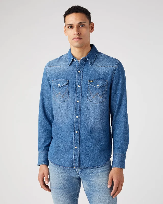 Wrangler Icons 27MW Western Denim Shirt - Icon Mid Stone