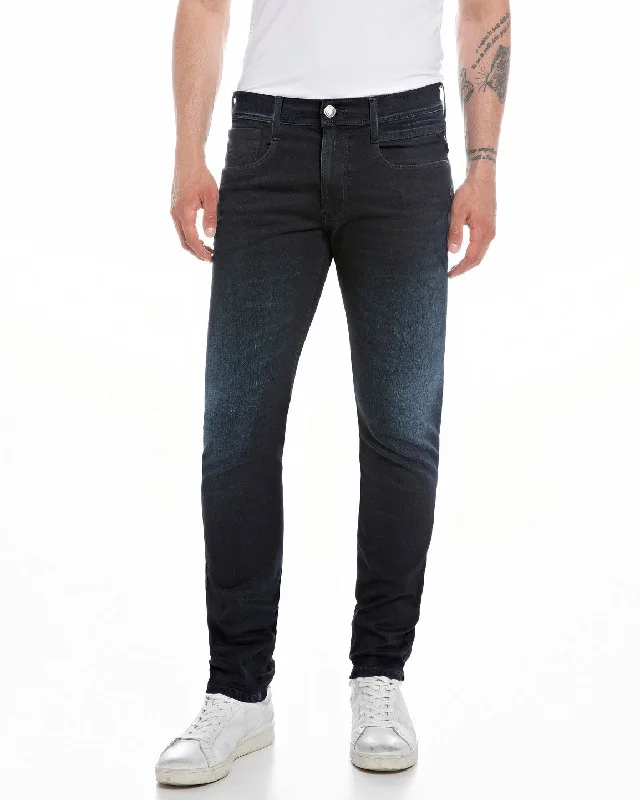 Replay Anbass Slim Fit Hyperflex Re-Used Recycled 360 Mens Jeans - Blue Black Overdyed